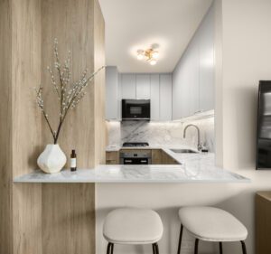 Brown and white modern kitchen in NYC