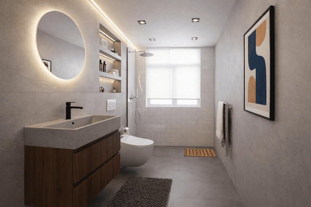 One Wall Layout Bathroom